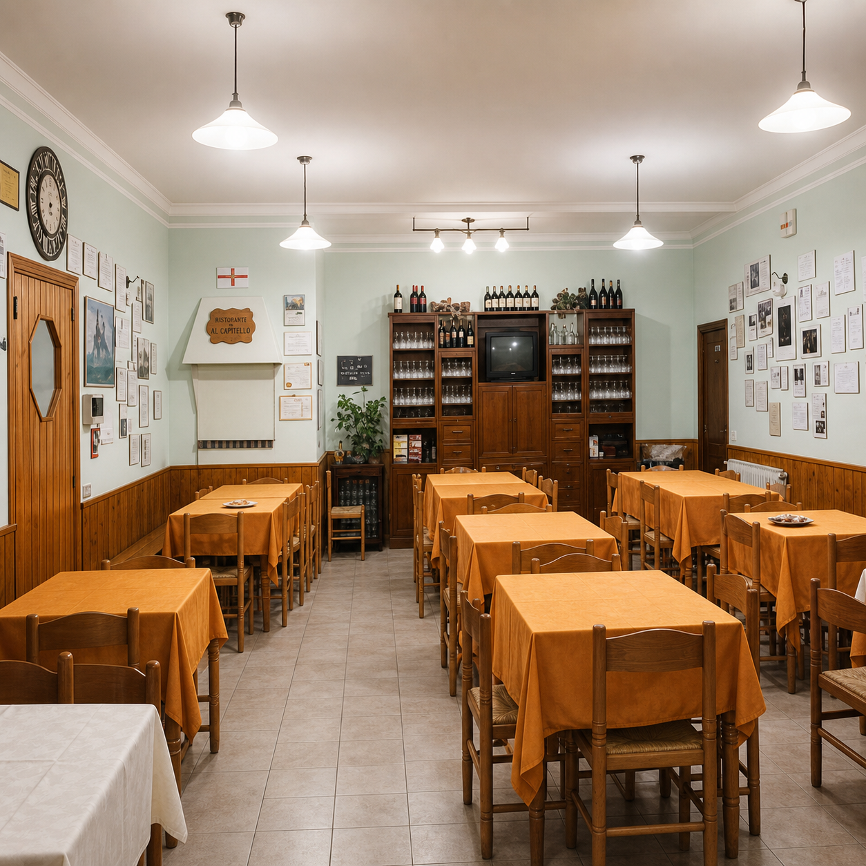 Sala interna semplice della trattoria