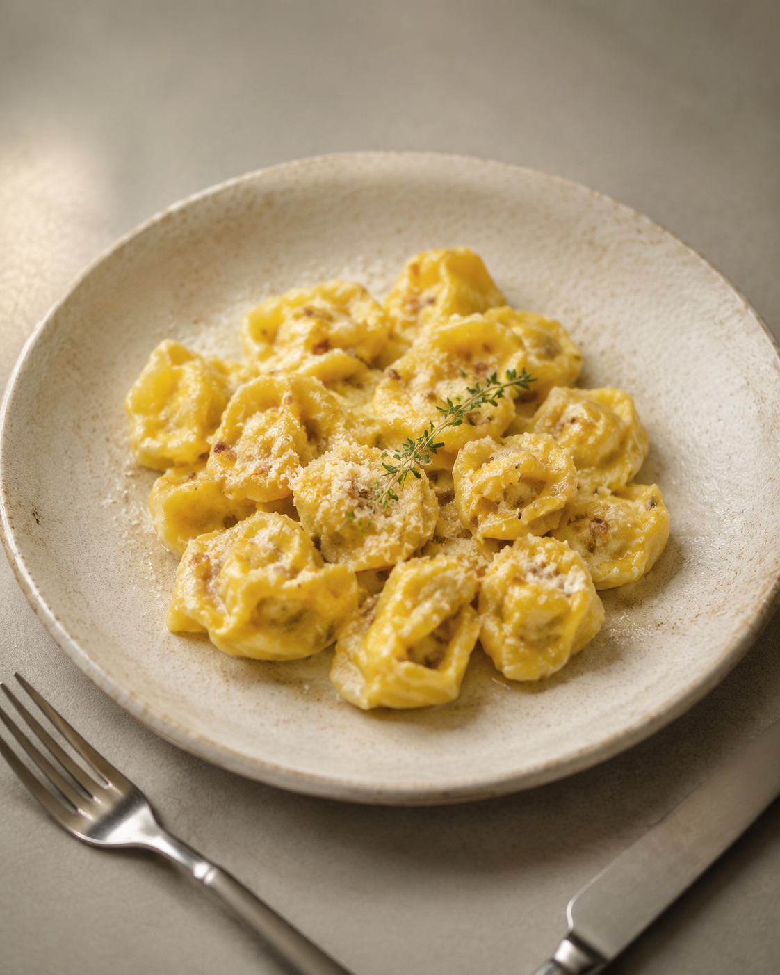 Piatto di pasta servito al tavolo