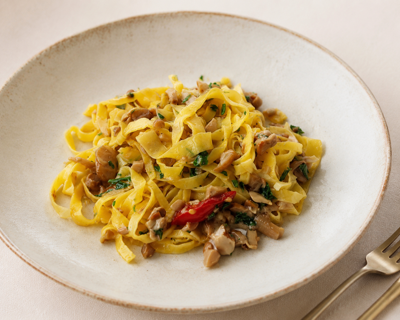 Pasta con funghi e salsa